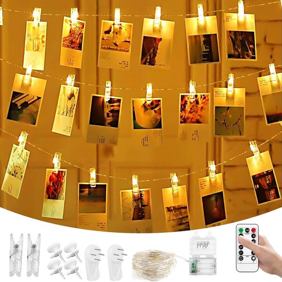 100 LED Lichtsnoer met Clips voor Foto's – Binnen en Buiten – Met