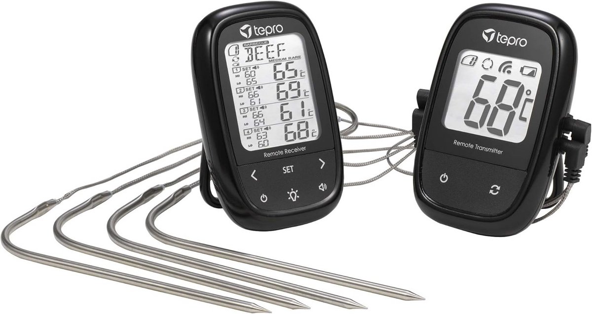 Draadloze BBQ en Oventhermometer met Vier Sensoren en Alarm