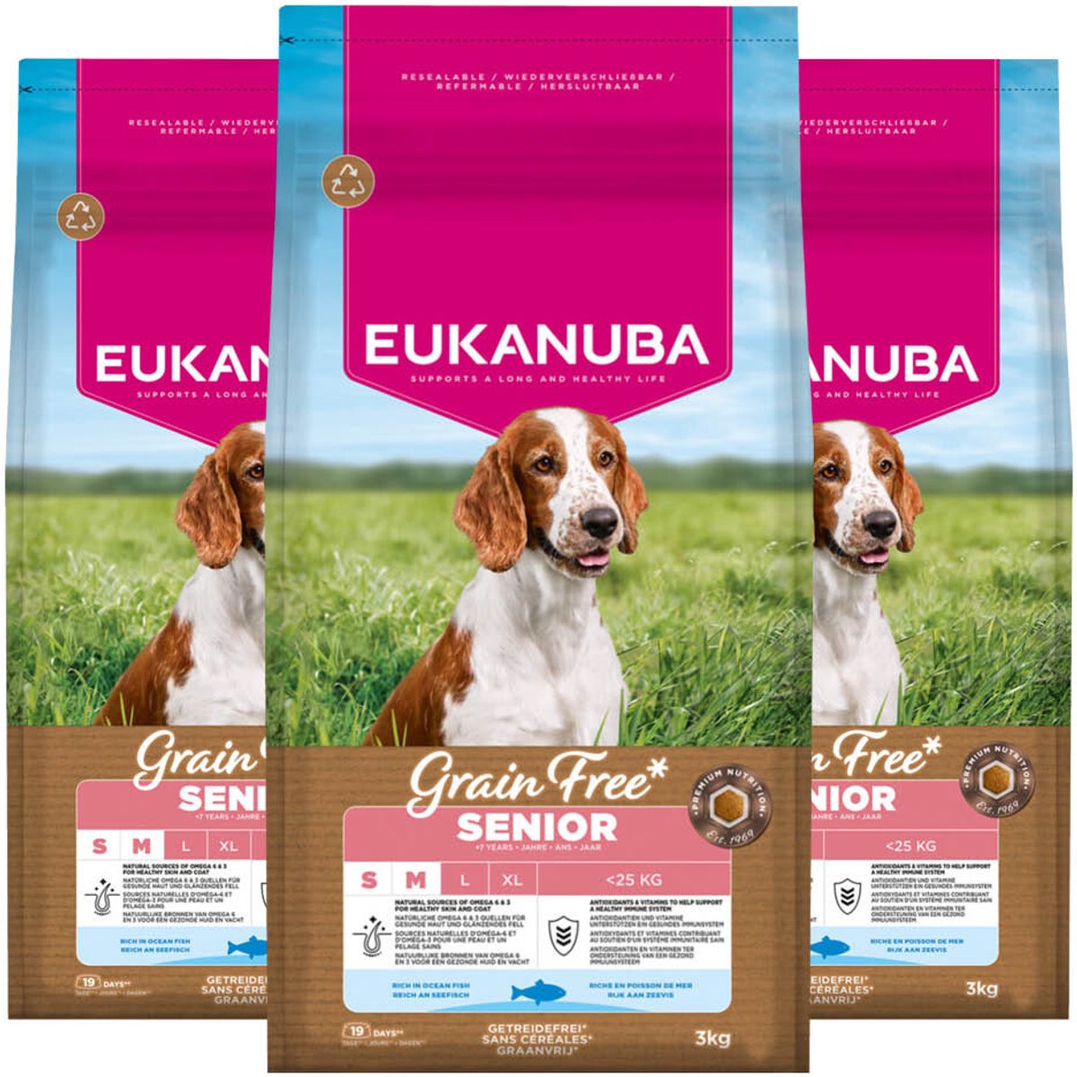 Eukanuba Eukanuba Hondenvoer Droog Grain Free Small/Medium Senior Oceaanvis - 3 x 3 kg - Voordeelverpakking