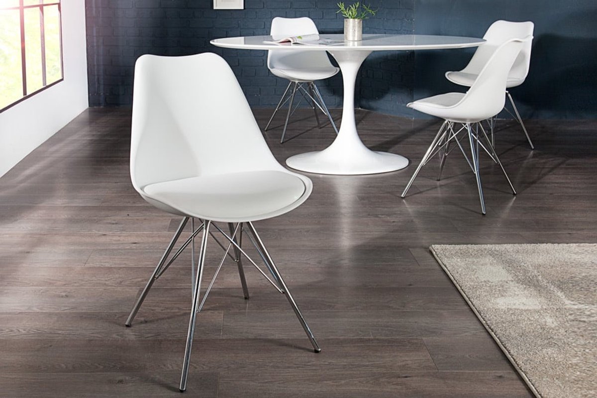 Retro stoel SCANDINAVIA MEESTERSTUK wit met verchroomd stoelframe - 35784