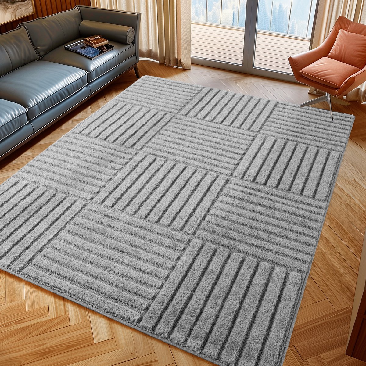Muratap Japandi Art Kubic - Scandinavisch Vloerkleed - Laagpolig Effen - Grijs- 120x170 CM