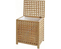 CLP Wasmand met deksel - Ronthy - Wasbox - Waszak 70L wasbaar uitneembaar - Bamboe Frame - voor Badkamer - natura