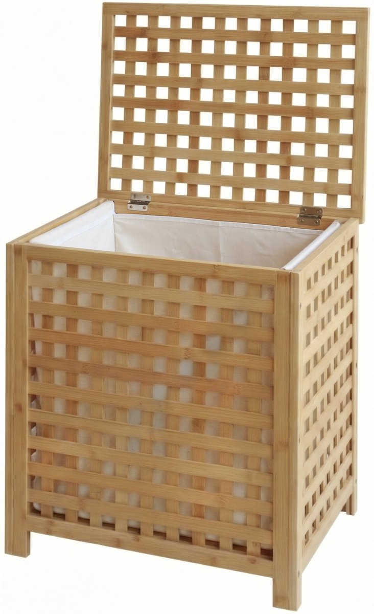 CLP Wasmand met deksel - Ronthy - Wasbox - Waszak 70L wasbaar uitneembaar - Bamboe Frame - voor Badkamer - natura