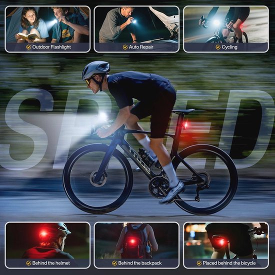 Fietsverlichtingsset met intelligent remlicht en automatische helderheidsregeling - USB-oplaadbaar, 80 lux, IPX5 waterdicht — afbeelding 5
