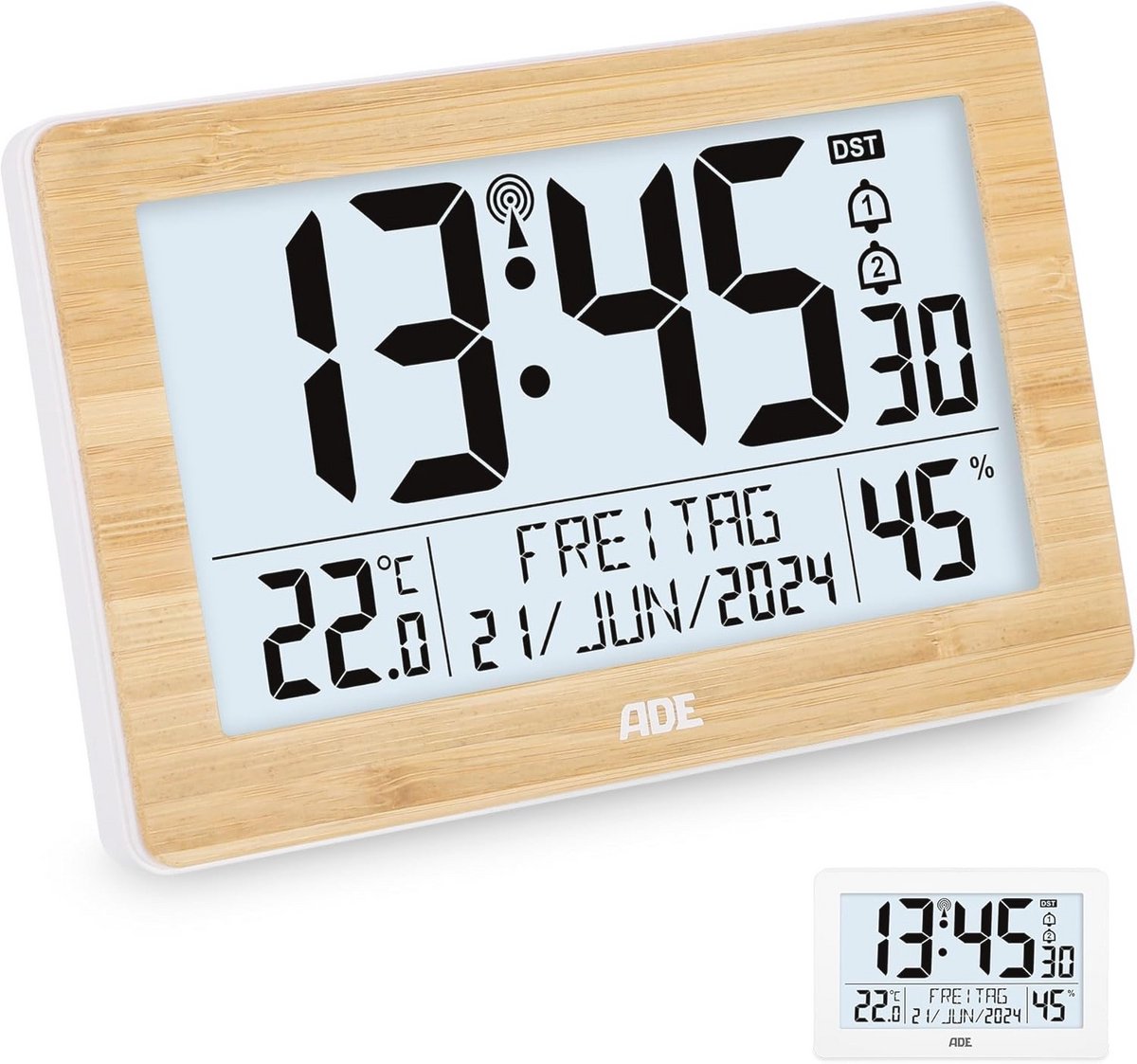 XL Digitale Radiogestuurde Tafelklok met Groot LCD Display en Thermo-Hygrometer