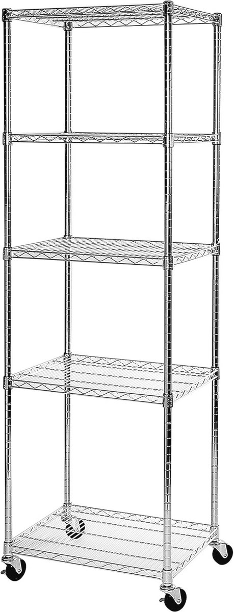Opbergrek voor zware lasten met 5 planken en wielen - 61 x 46 x 183 cm
