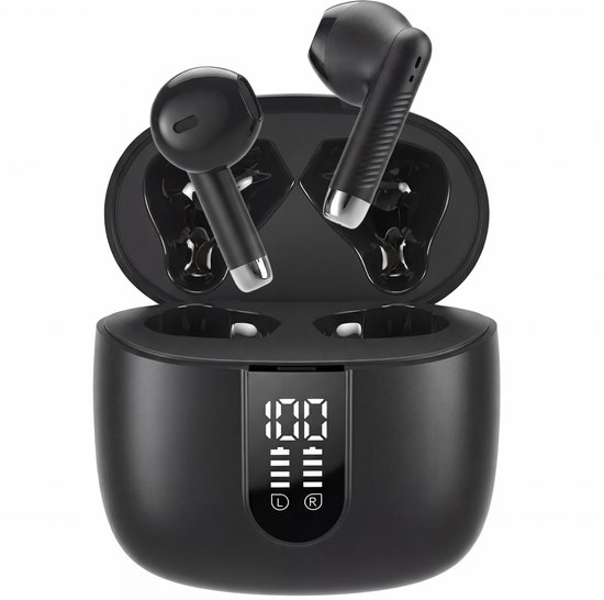 Golden Sound Oortjes draadloos - Draadloze oordopjes - Oortjes - Bluetooth oordopjes - 30 uur batterijduur - Earpods - Led Display - Noise Cancelling - Zwart
