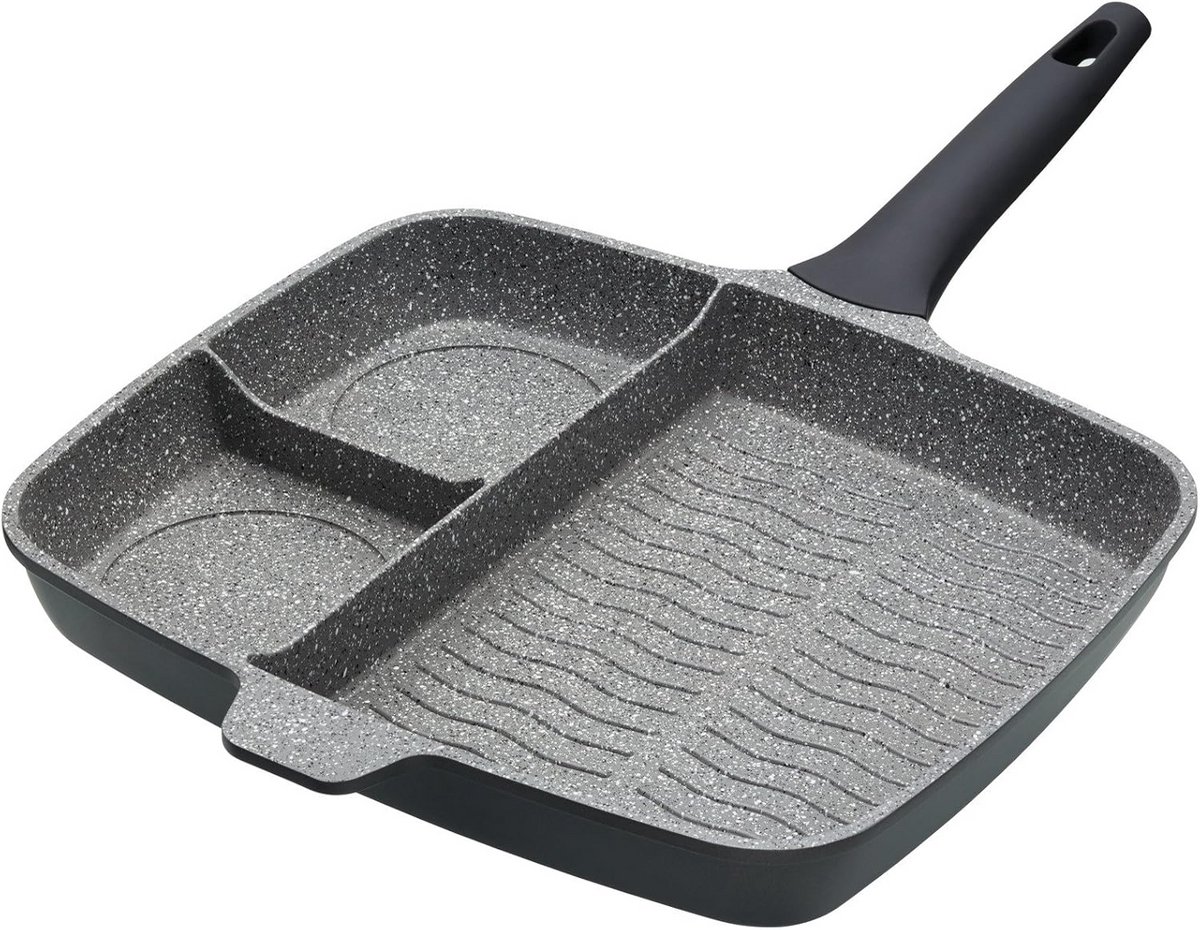Driedelige Grillpan 32cm - 3-in-1 Antiaanbakplaat voor Inductie - Gegoten Aluminium