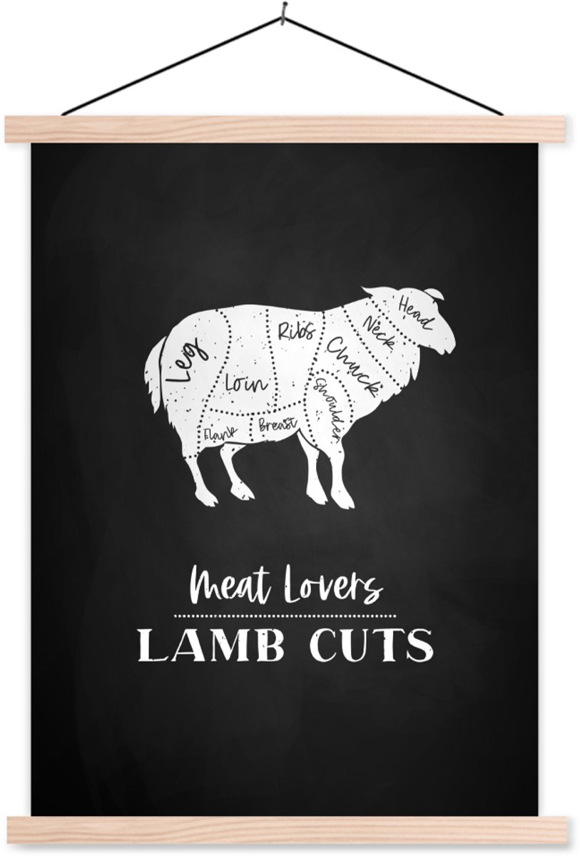 Posterhanger incl. Poster 60x80 cm - Schoolplaat - Schaap - Keuken - Vlees - BBQ - Textiel