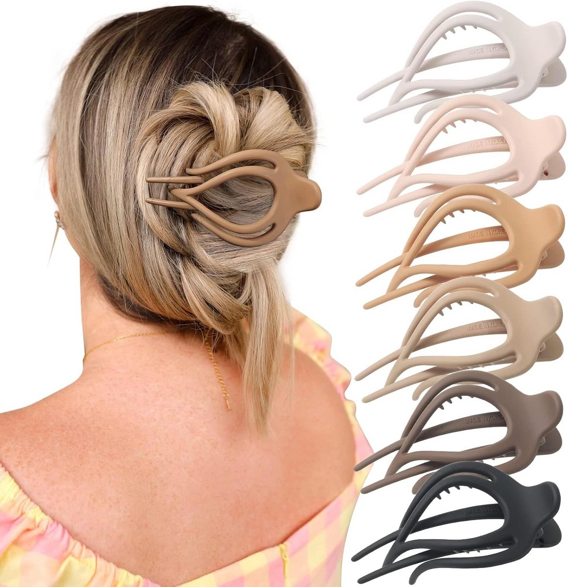 Antislip Haarklemmen Set - 6 Platte en Gebogen Haarspelden voor Volumineus Haar