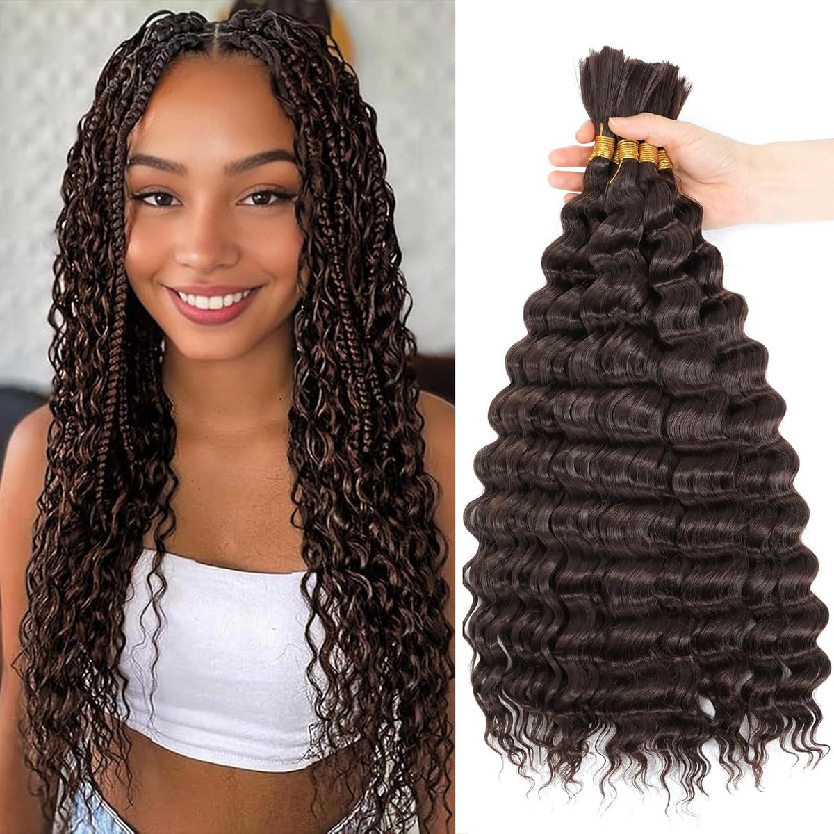 Diepe Golf Bulk Haar voor Vlechten - 18 Inch, 2 Bundels, Geen Weft, Synthetische Vlechten