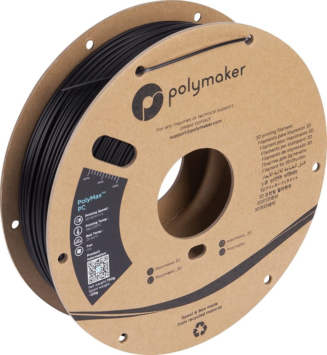Tough Polycarbonate Filament 2.85 mm - Zwart - 750 g voor 3D printer