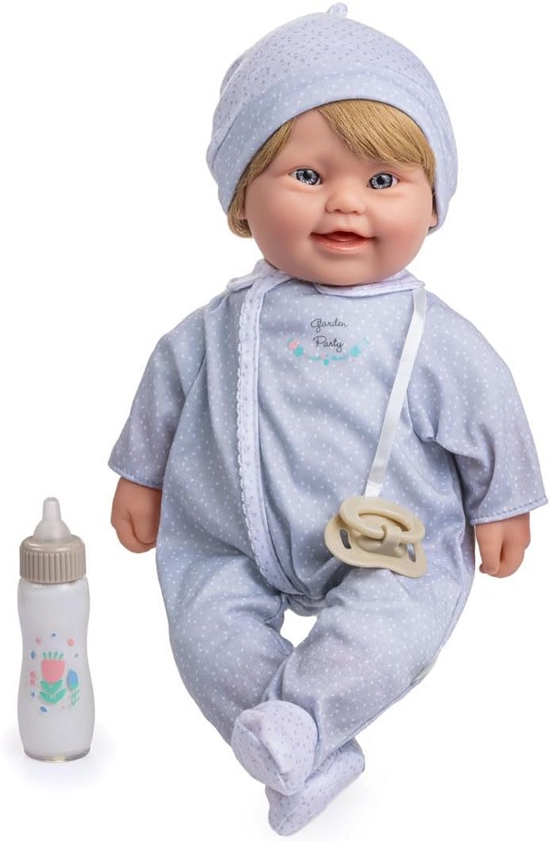 Zachte Babypop van 40 cm met blond haar, wasbaar lichaam, fopspeen en magische fles