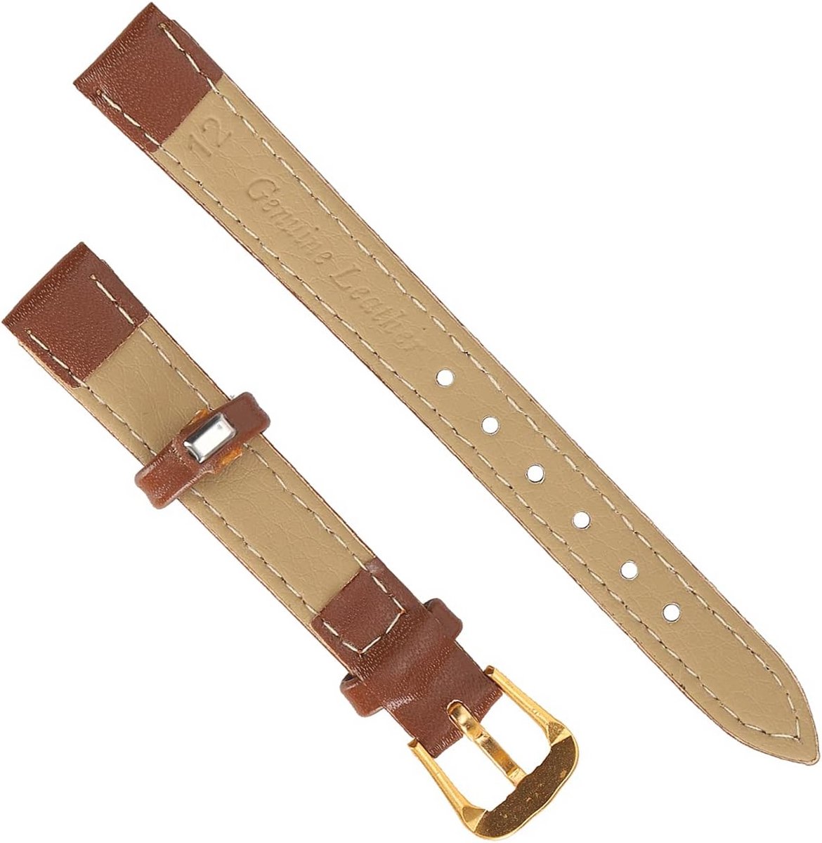 Vervangend Horlogebandje van PU-Leer voor Uniseks Horloges - Bruin - Universele Pin Gesp (12 mm)
