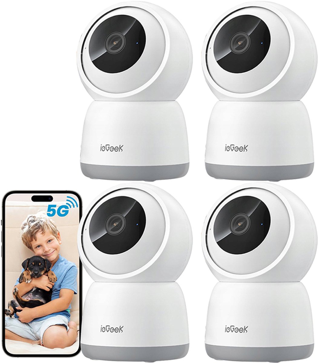 SC1 Pro Camerabewaking binnen - 5MP Ultra HD 2.4/5 GHz - Huisdiercamera met app - Beveiligingscamera's - Wifi Camera APP - Volgt beweging en geluidsdetectie - Bewakingscamera - Wit - 4 Stuks
