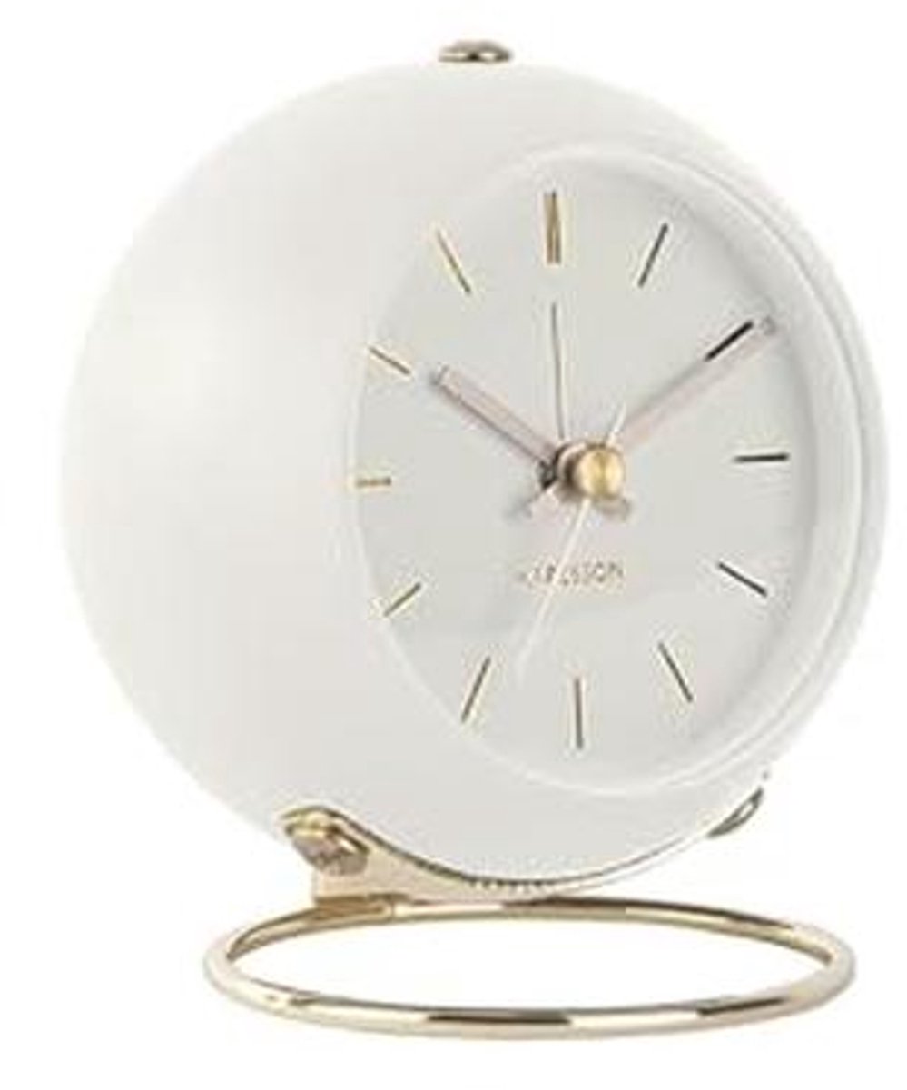 Witte Globe Wekker - Rond Alarm Klok voor Slaapkamer - 9,5x10,5x7cm