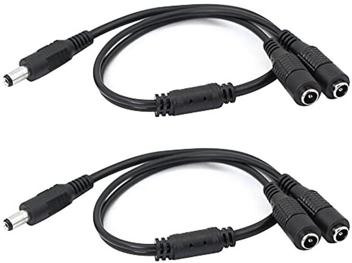 DC voedingsverlengkabel 5,5 mm x 2,1 mm - 1 mannelijke naar 2 vrouwelijke adapterkabel voor CCTV en DVR - 2 stuks