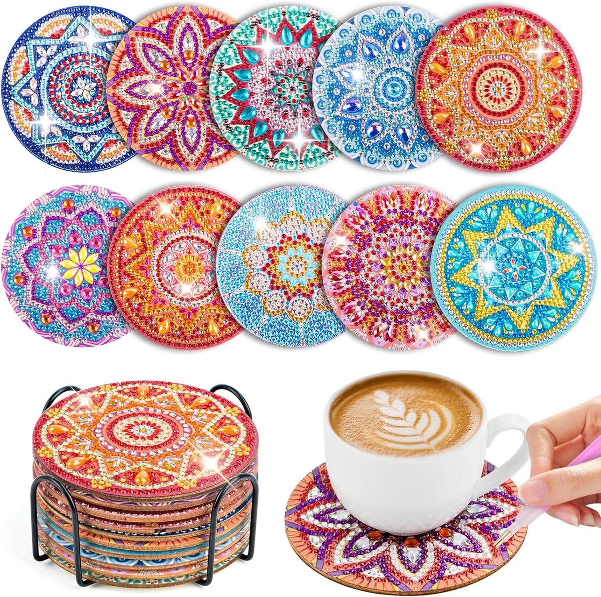 10-delige diamantschilderij onderzetters – Mandala ontwerp met antislip – DIY handwerk voor volwassenen – Perfect voor koffie- & theeliefhebbers
