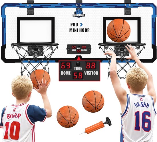 Mini-basketbalkorset, mini-basketbalkorf voor binnen met balpomp en mini-basketbal voor kinderen en volwassenen, 40 x 30 cm, indoor outdoor basketbalbord, wandmontage