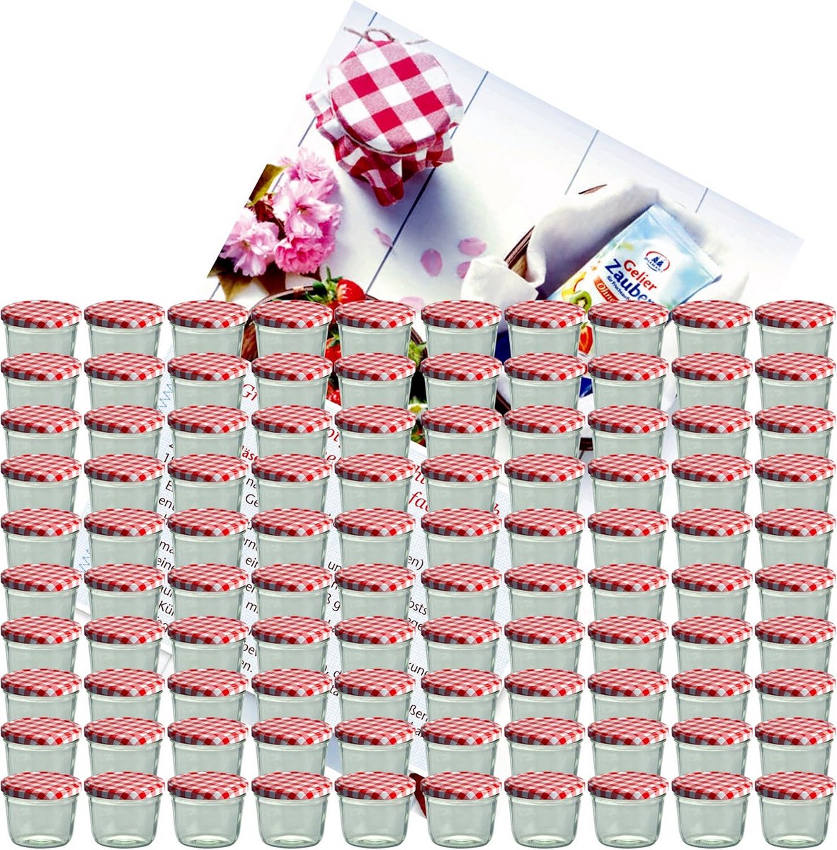 100-Delige Set Weckpotten 230 ml met Rood Geruit Deksel en Receptenboekje