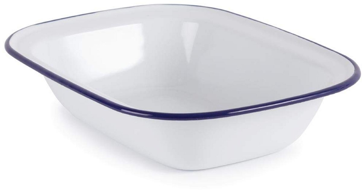 Set van 6 Rechthoekige Emaille Borden - Wit & Blauw - Retro Stijl - Geschikt voor Buiten en Vaatwasser
