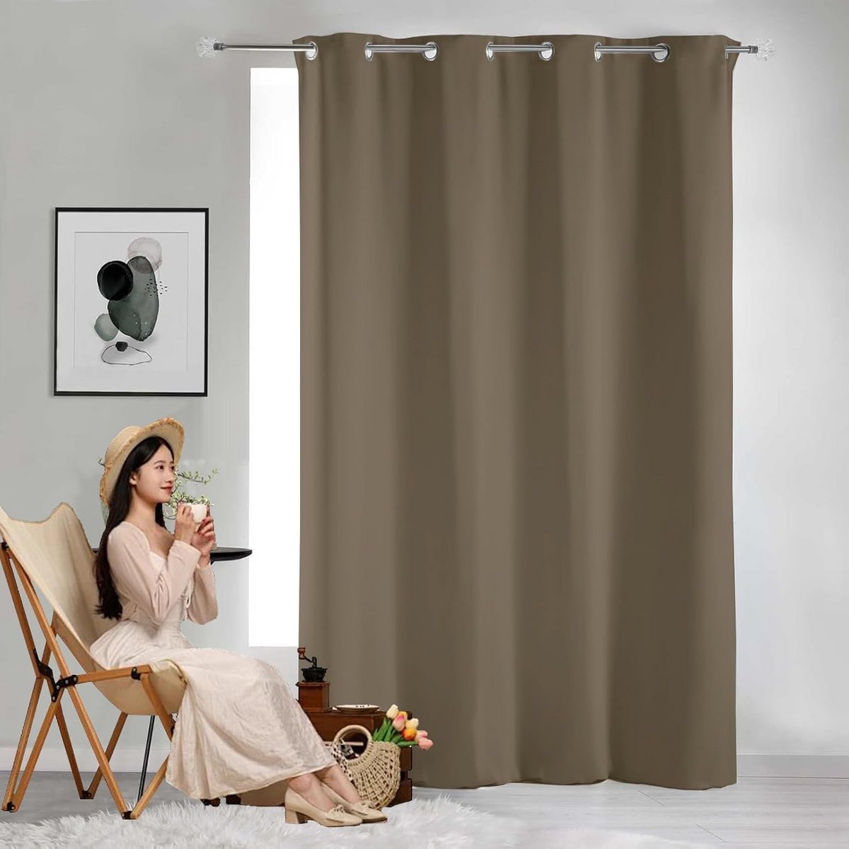 Verduisterende Gordijnen met Haakjes 100x150 cm - Wasbaar Polyester Deurgordijn Zandgeel