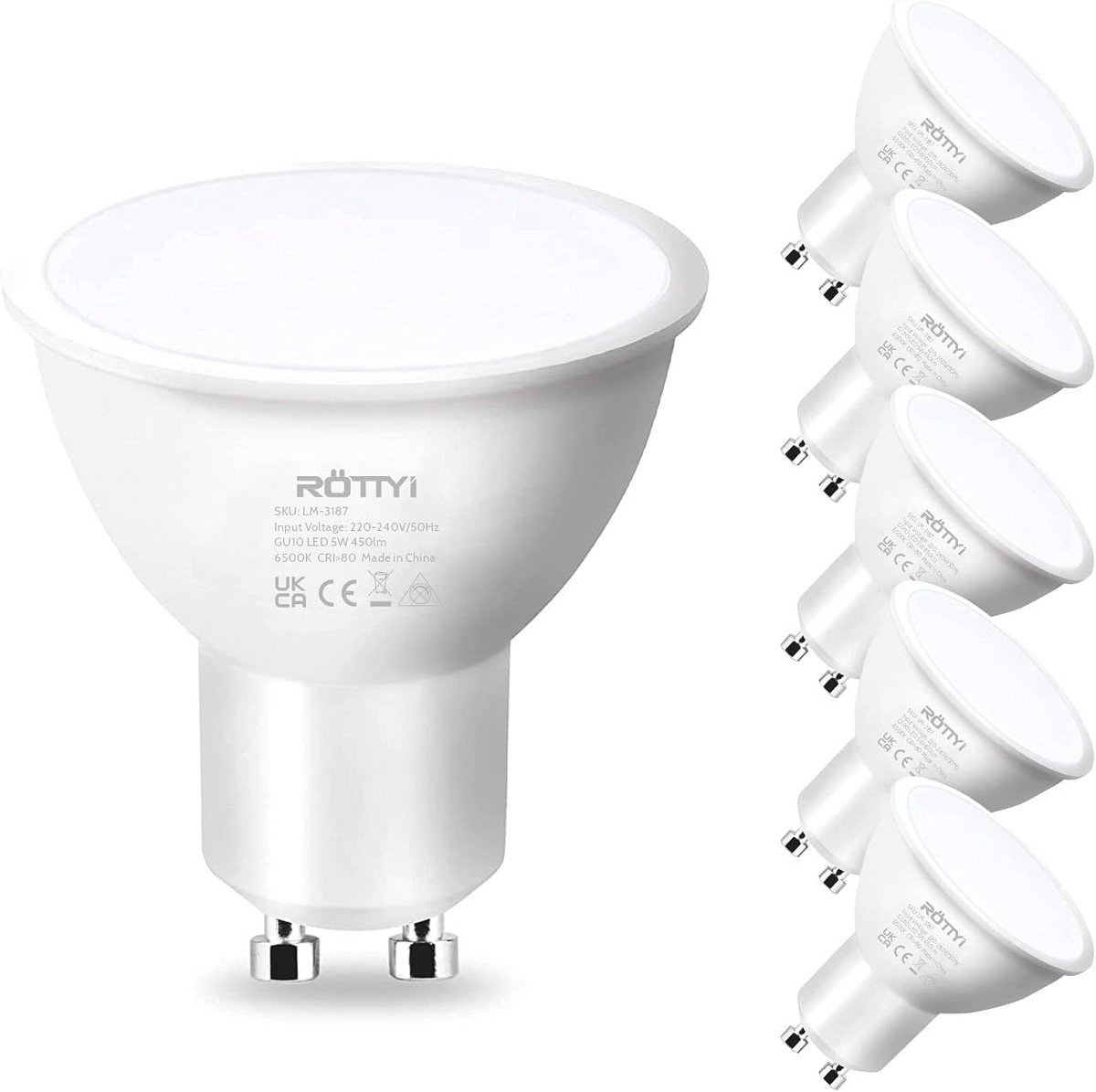 GU10 LED Gloeilampen 6 Stuks 6500K Daglichtwit 5W 450LM Spaarlamp