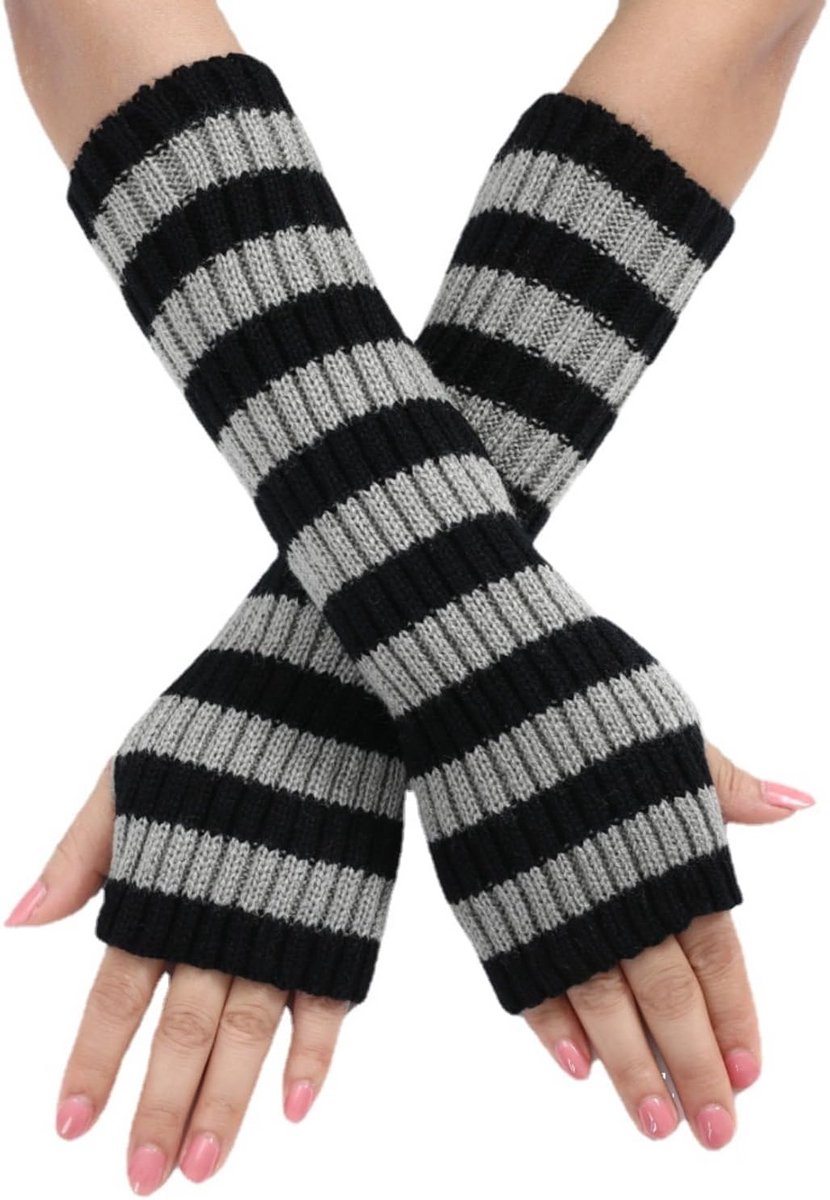 Gestreepte Arm Warmers Vingerloze Gebreide Handschoenen voor Winter - Punk Gothic Grunge Accessoires