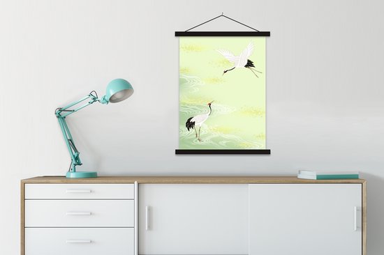 Illustration d'une grue chinoise devant un fond coloré affiche scolaire à lattes plates noir 90x120 cm - Tirage photo sur poster textielposter (décoration murale salon / chambre)