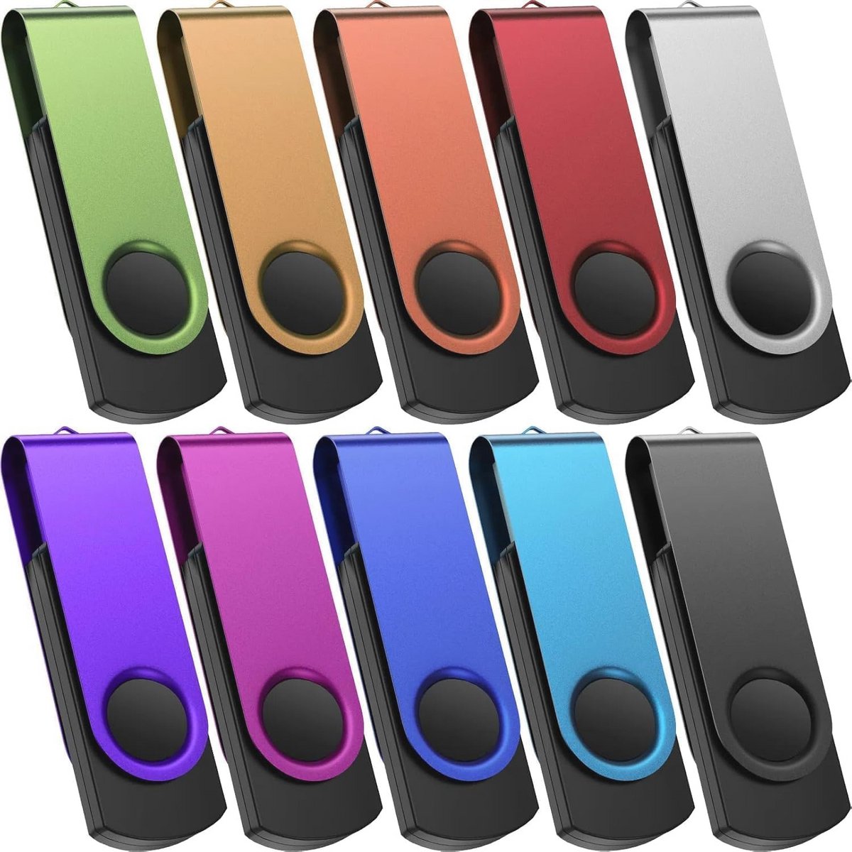 32GB USB Stick Multipack - 10 Veelkleurige USB Geheugensticks met Draaibare Connector