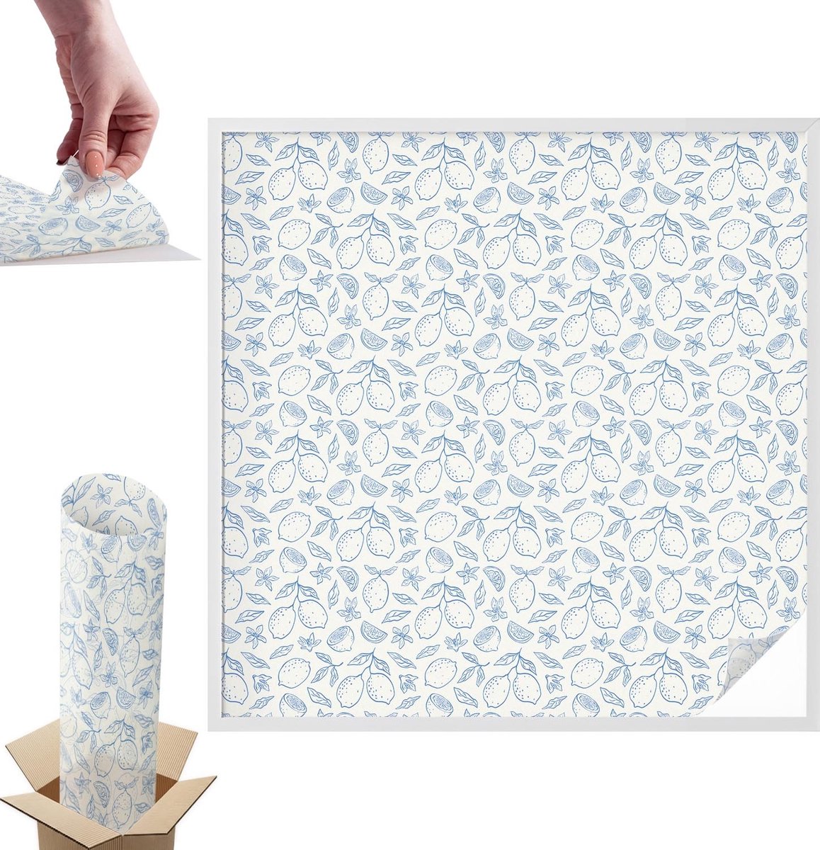 TULUP Raamfolie Anti inkijk - Citroenpatroon Anti inkijk Raamfolie - 100x100 cm - Wit Raamfolie Tegen inkijk - Zelfklevende Anti inkijk Folie Glas in Lood - Voor de keuken, het kantoor en de hal. - Zonwerende Raamfolie Glas in Lood Wit - Citroenpatroon