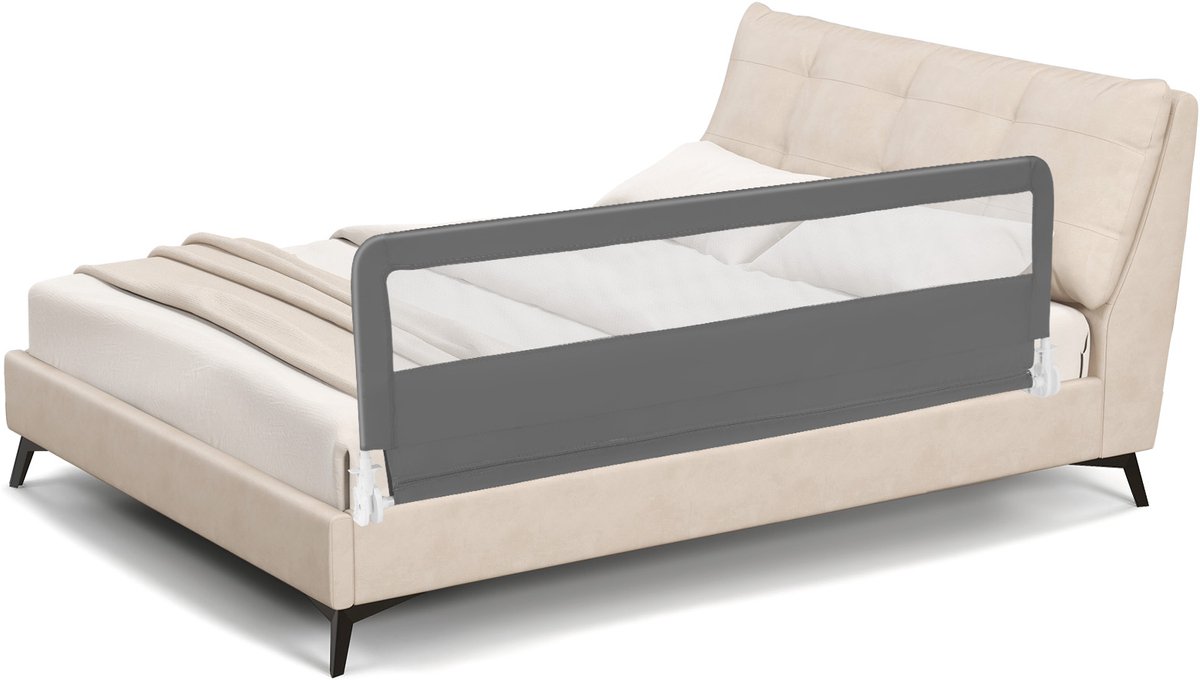 COSTWAY Bedhekje inklapbaar, 180 cm lang bedhek met veiligheidsgordels, valbeveiliging, 180 graden, opvouwbaar, boxspringbed voor baby's en peuters (grijs)