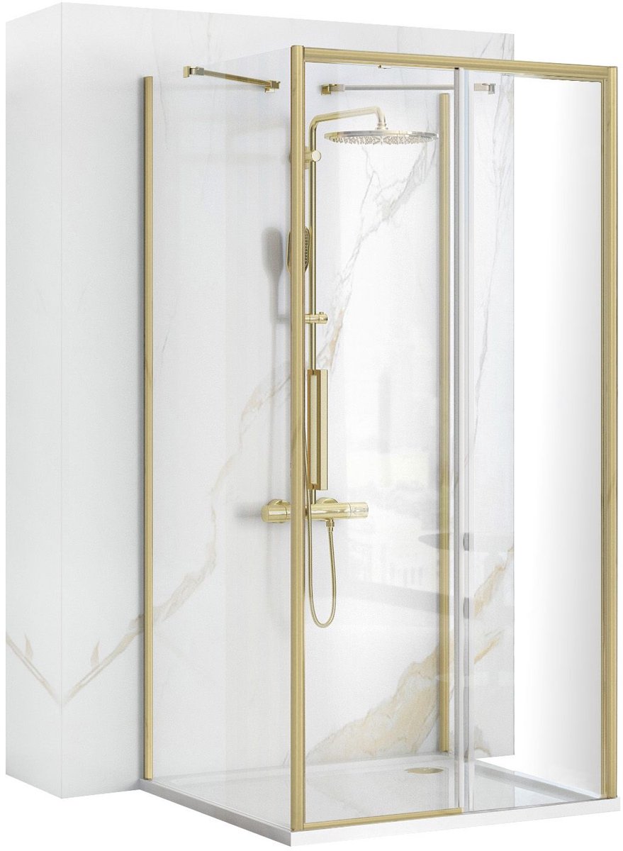 Rea Rapid Slide - Wandgemonteerde Douchecabine - Geborsteld Goud - 110X100 Rechthoek - 110X100X195Cm