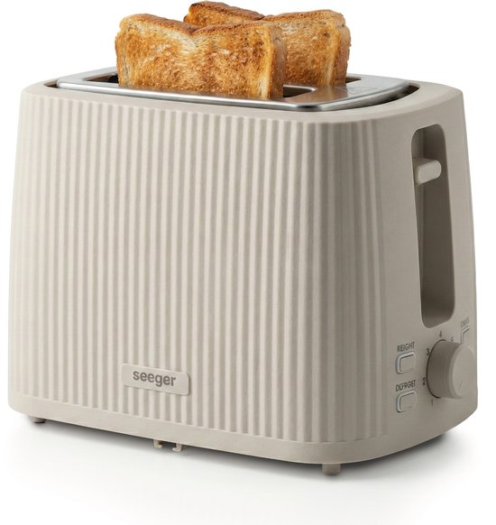 Seeger Broodrooster - Plissé Design - 7 Warmteniveaus - Toaster - 930 Watt - Ontdooifunctie - Compact - Beige