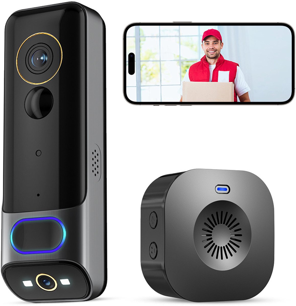 Draadloze Videodeurbelcamera 1080P HD met Batterij - Draadloze - €89,99