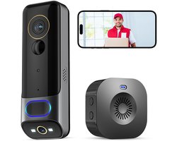Draadloze WiFi-videodeurbelcamera met bel, 1080P HD Slimme videodeurbel met camera Werkt op batterijen – Draadloze Video Deurbel – Met Camera – Draadloze Beveiligingscamera – Video Doorbell – Deurbel Draadloos – Incl. Gong