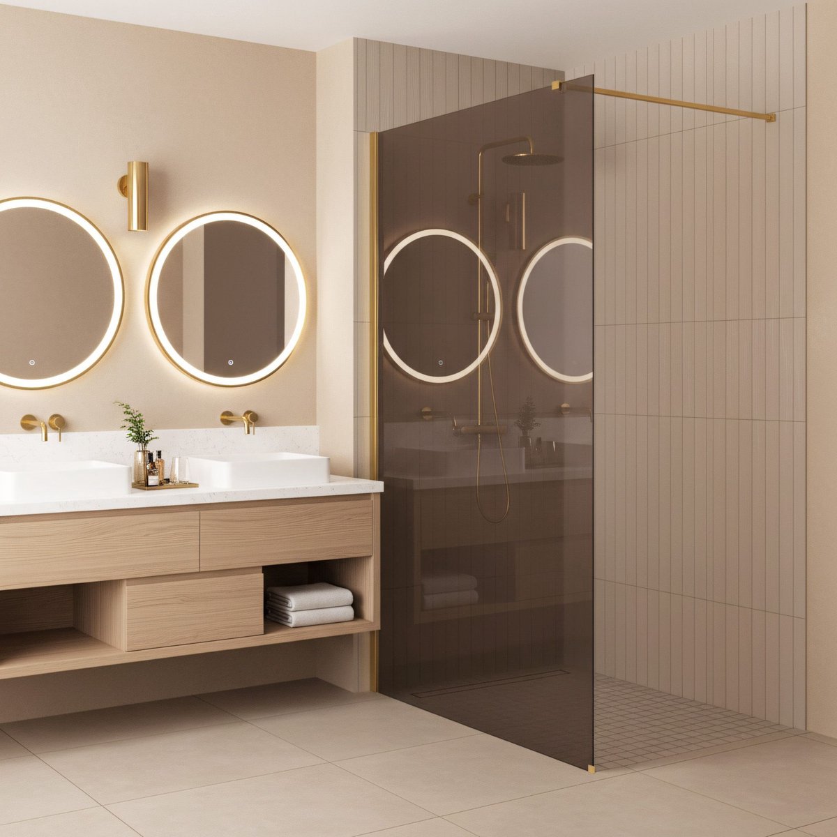 Rea Flexi Brown - Douchewand - Gouden - 120 Rookbruin Glas 8 mm - 120X120X195cm