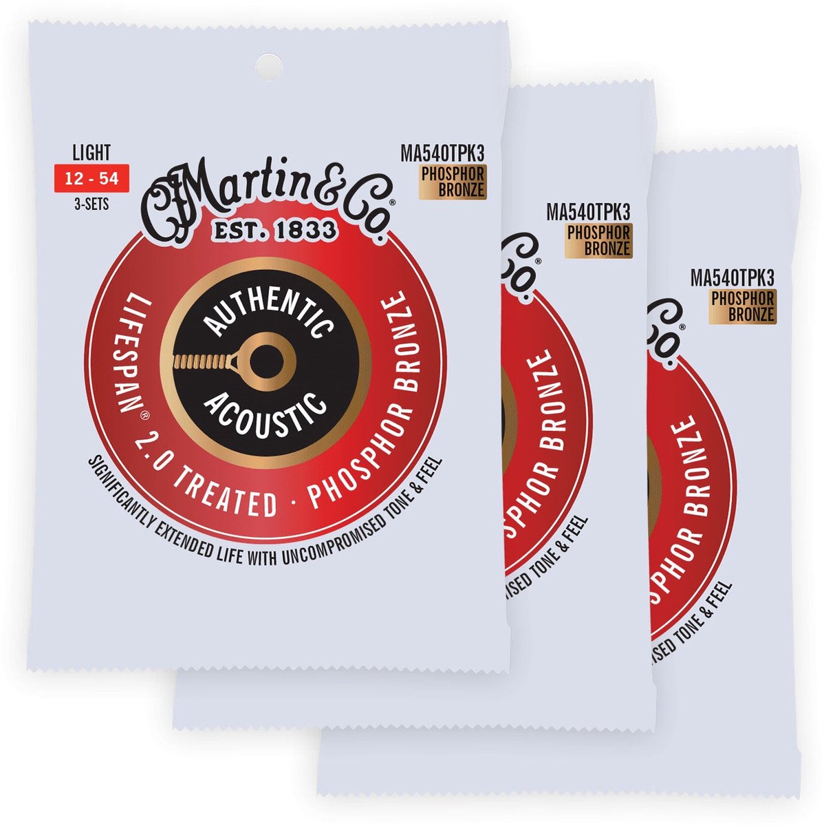 Martin Strings MA540TPK3 Lifespan 2.0 Phosphor Bronze 3-Pack
