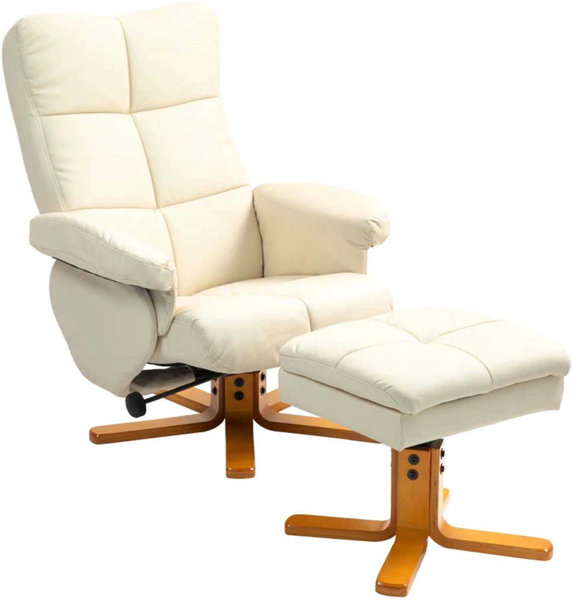 ZYLARO Relaxfauteuil met Voetenbank - 360° Draaibaar - Kantelbaar tot 145° - Verstelbare Rugleuning - tot 120 kg - Relaxstoel - TV Stoel - Loungestoel - Kunstleer - Crèmewit