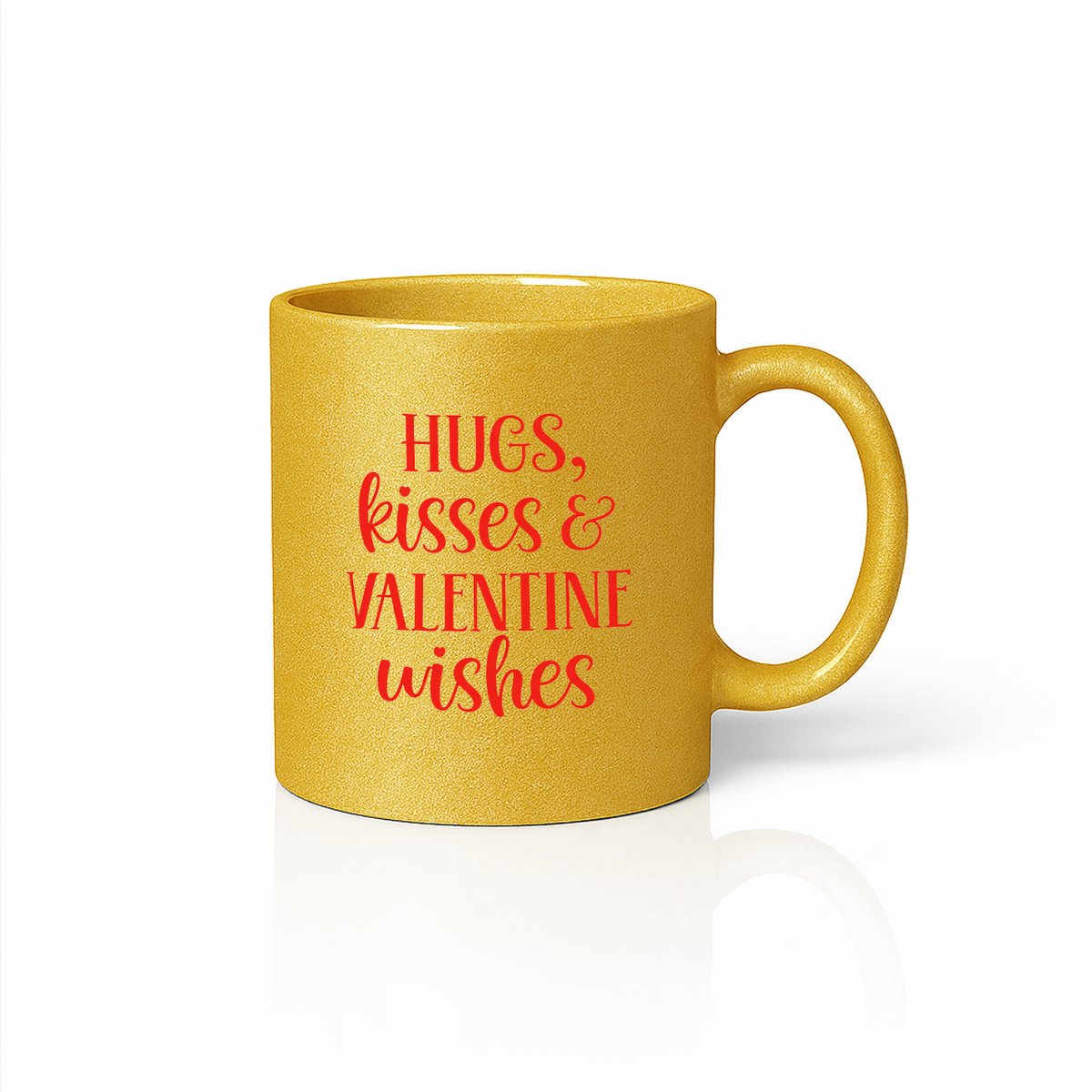 Hugs, Kisses & Valentine Wishes Mok 330ml – Gouden Keramische Koffiemok met Romantische Rode Tekst – Luxe Valentijnsdag Cadeau voor Haar of Hem