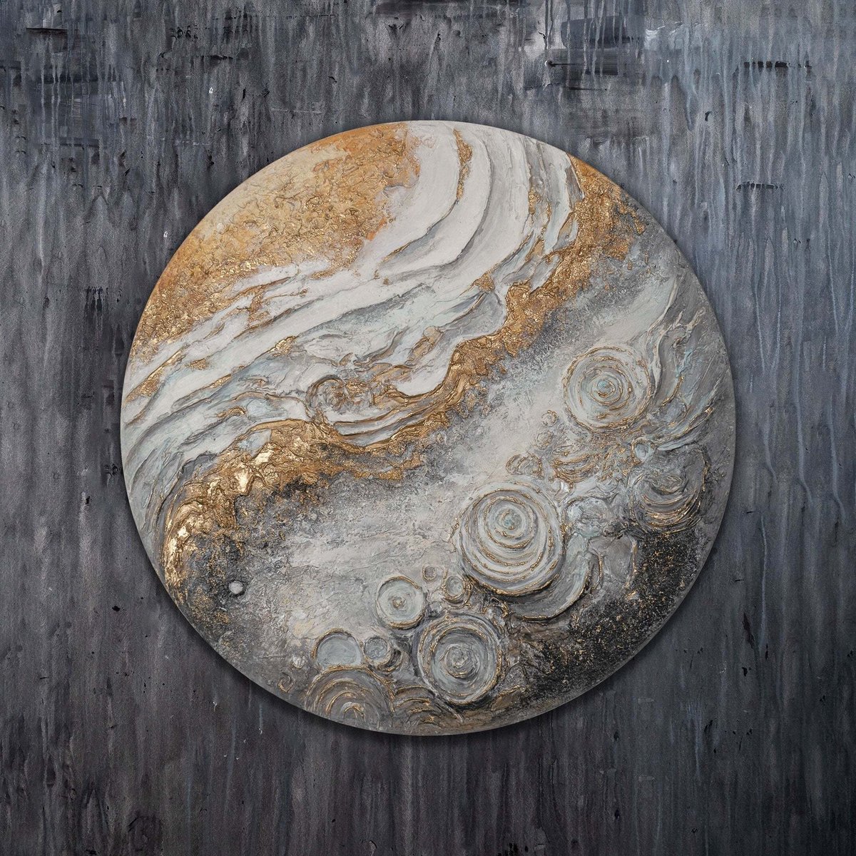 YS Canvas schilderij 100x100 cm handgeschilderd Sirius ster kosmisch – YS-Art Gallery – Stralende wanddecoratie voor woonkamer – Modern schilderij voor slaapkamer en kantoor Round