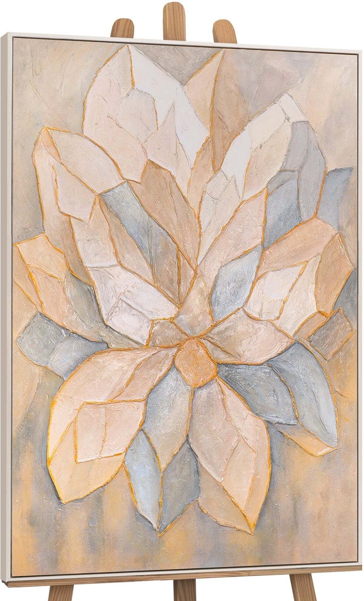 Canvas schilderij handgeschilderd facets of petals abstract – YS-Art Gallery – Luxe wanddecoratie voor woonkamer – Modern schilderij voor slaapkamer en hal beige
