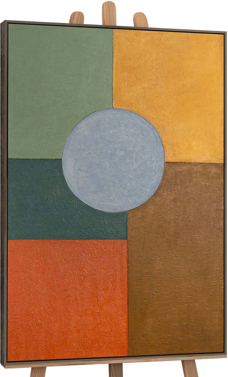YS Canvas schilderij 120x80 cm handgeschilderd warme geometrie – YS-Art Gallery – Lijst: Grijs – Luxe wanddecoratie Grey