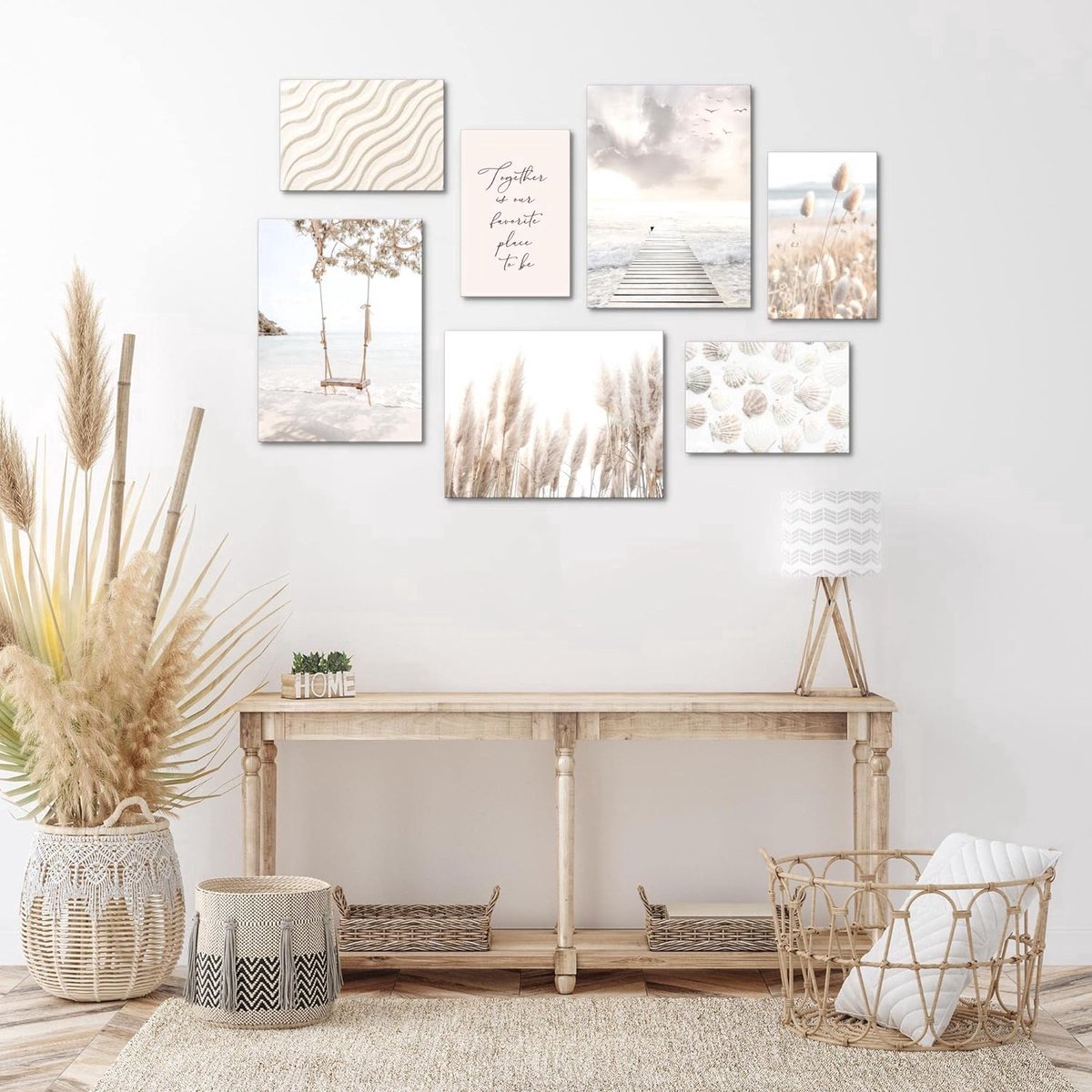 Stunq® Muurschilderingen Strand Zee Relax - Volledig Klaar om op te hangen - Beige Woonkamer Slaapkamer - 7 Moderne Mood-Foto's -