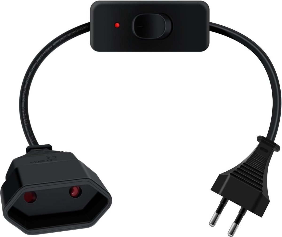 Verlengkabel met Schakelaar voor Eurostekker | Ideaal voor TV, PC, Monitor & Apparaten | 0.5 Meter (Zwart)