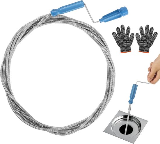 Pijpreinigingsspiraal, 5 m, spiraalafvoer, buisreiniging, 12 mm, met 6
