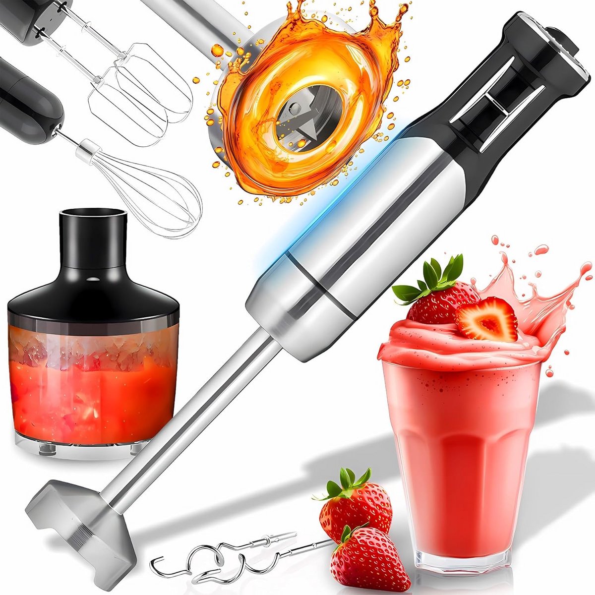 Krachtige Staafmixerset met 1200W, 8 Snelheden en Accessoires