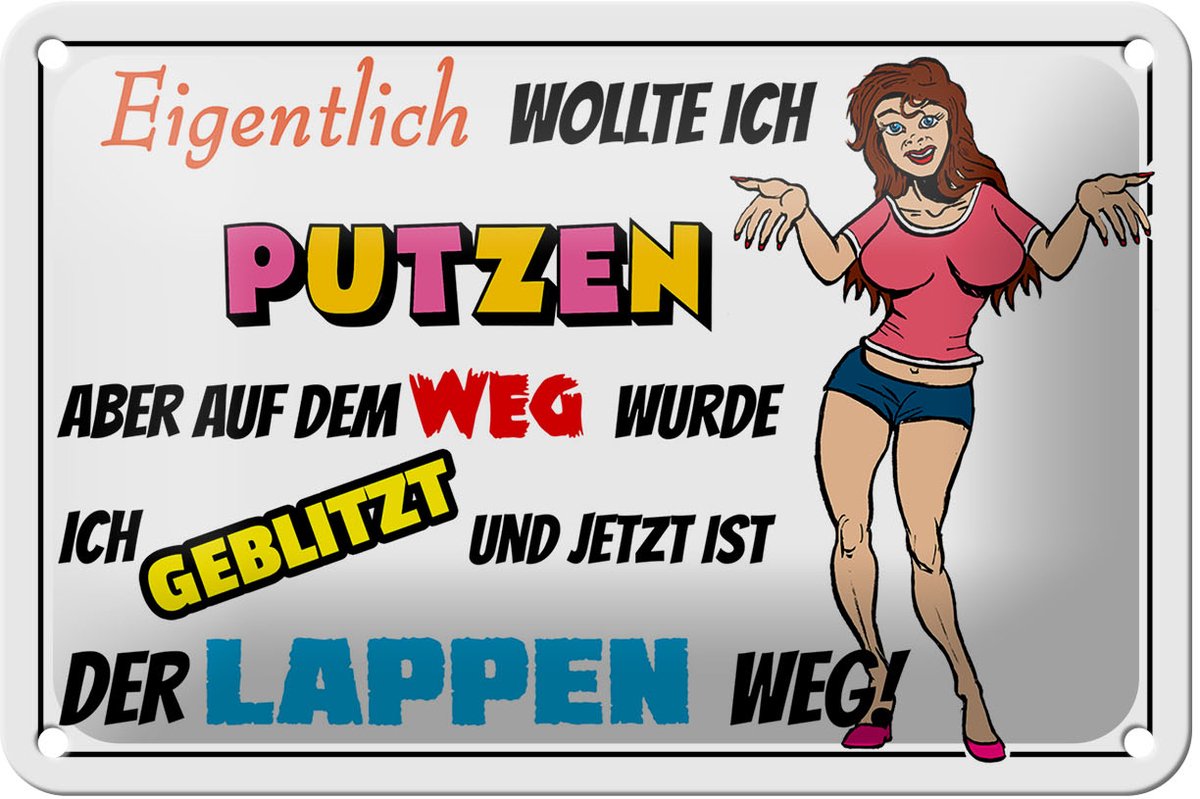 Blechschild Spruch 18x12cm eigentlich wollte ich putzen
