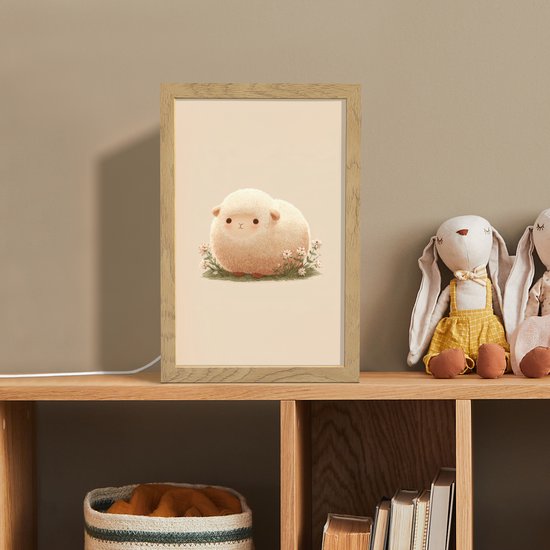 Nachtlampje 20x30 cm - Kinder lampje - Schaap - Beige - Bloemen - Tafellamp kinderkamer - Slaapkamer lamp - Bedlamp kinderen - Kinderlampje stopcontact - Wandlamp babykamer - Nachtlampjes van OnlyWow — afbeelding 3