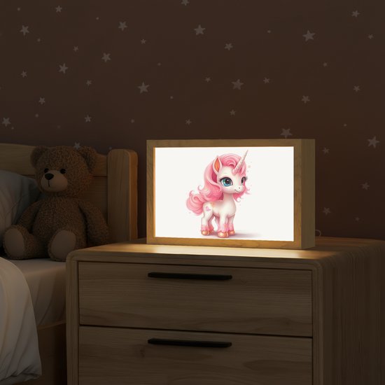 Nachtlampje 30x20 cm - Kinder lamp - Unicorn - Meisjes - Kinderen - Eenhoorn - Roze - Tafellamp kinderkamer - Slaapkamer lamp - Bedlamp kinderen - Kinderlampje stopcontact - Wandlamp babykamer - Nachtlampjes van Merkloos — afbeelding 2